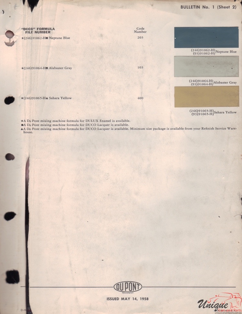 1957 Opel Paint Charts DuPont 2